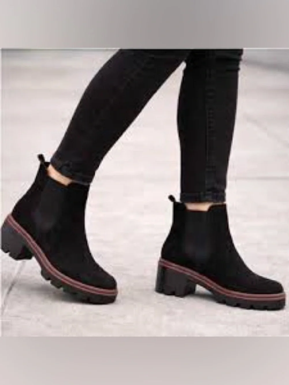 Antonio De Faria Black Suede Chunky Chelsea Boot with Red Trim size 8